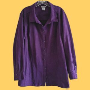 Catherine's Purple Button Up Blouse Super Buttery Soft 2XL Shacket Long Slv